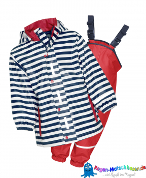 Baby und Kinder Regenanzug  Playshoes  marine/weiß/rot mit lustigen Streifen